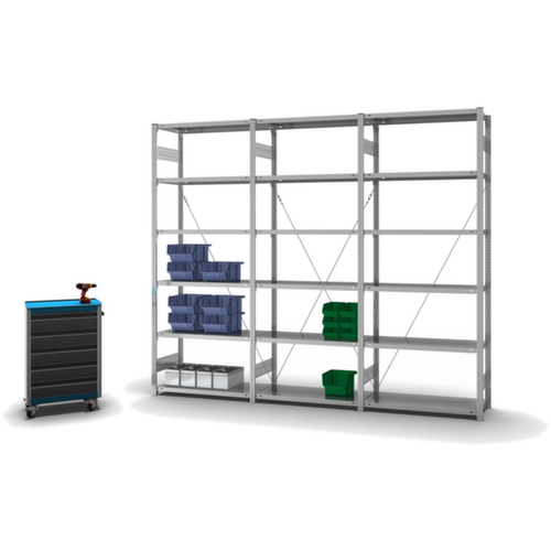 hofe Systeeminhaakstelling in standaard uitvoering, hoogte x breedte x diepte 2500 x 1060 x 435 mm, 6 legborden