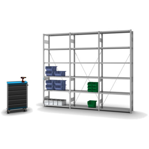 hofe Systeeminhaakstelling in middelzware uitvoering, hoogte x breedte x diepte 2500 x 1010 x 335 mm, 6 legborden