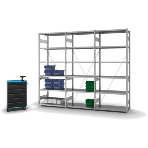 hofe Systeeminhaakstelling in middelzware uitvoering, hoogte x breedte x diepte 2500 x 1010 x 535 mm, 6 legborden