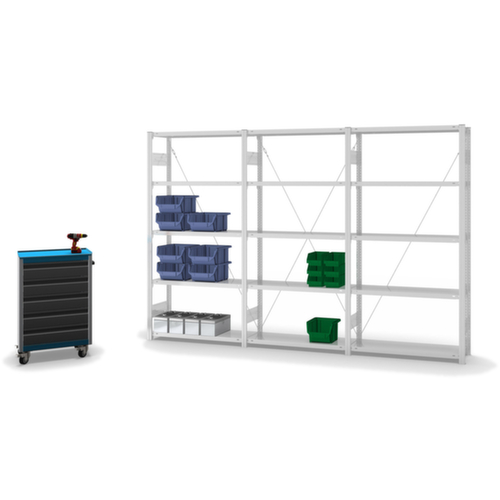 hofe Systeeminhaakstelling in middelzware uitvoering, hoogte x breedte x diepte 2000 x 1060 x 335 mm, 5 legborden