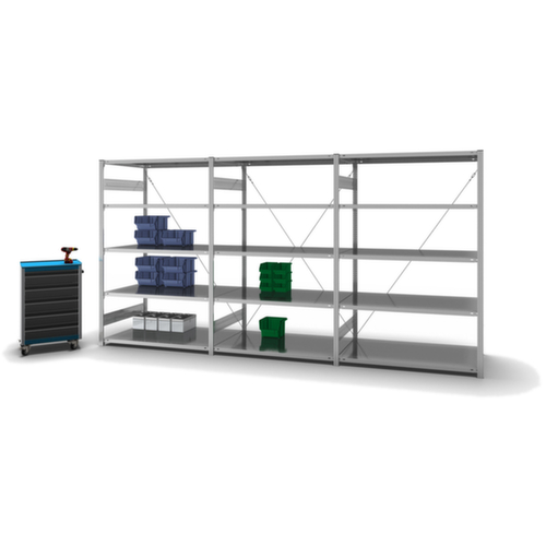 hofe Systeeminhaakstelling in middelzware uitvoering, hoogte x breedte x diepte 2000 x 1310 x 835 mm, 5 legborden