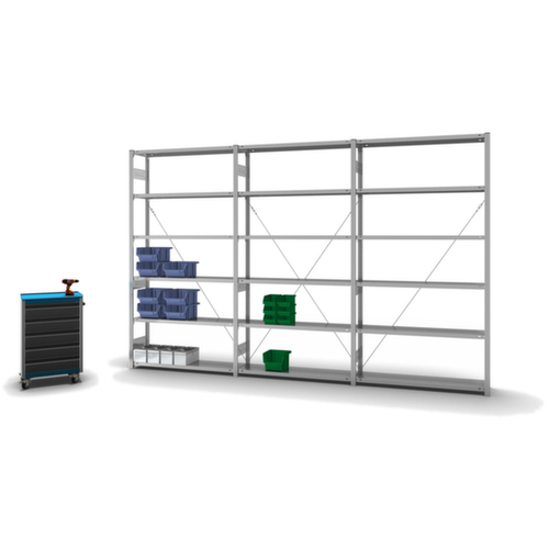 hofe Systeeminhaakstelling in middelzware uitvoering, hoogte x breedte x diepte 2500 x 1360 x 335 mm, 6 legborden