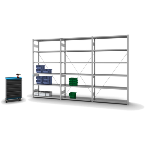 hofe Systeeminhaakstelling in middelzware uitvoering, hoogte x breedte x diepte 2500 x 1310 x 435 mm, 6 legborden