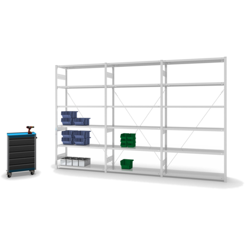 hofe Systeeminhaakstelling in middelzware uitvoering, hoogte x breedte x diepte 2000 x 1310 x 635 mm, 5 legborden