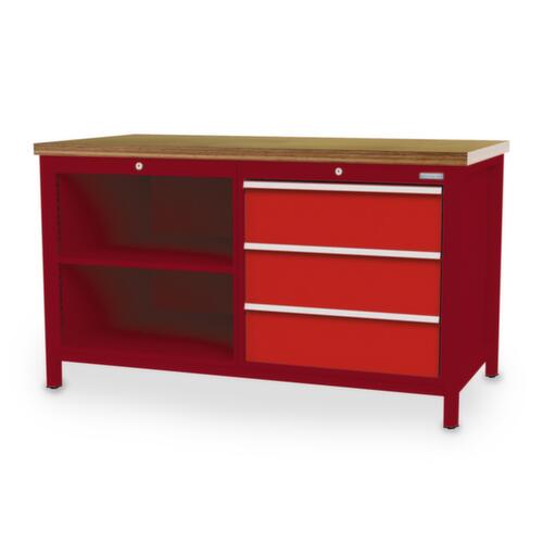 Bedrunka + Hirth Werkbank, 3 laden, 2 legborden