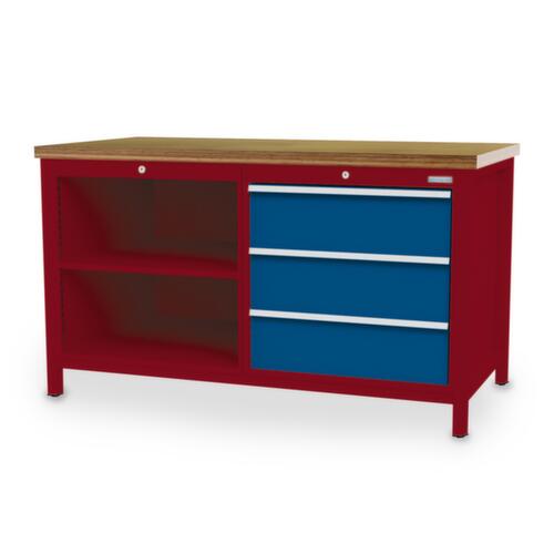 Bedrunka + Hirth Werkbank, 3 laden, 2 legborden