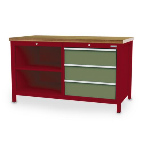 Bedrunka + Hirth Werkbank, 3 laden, 2 legborden
