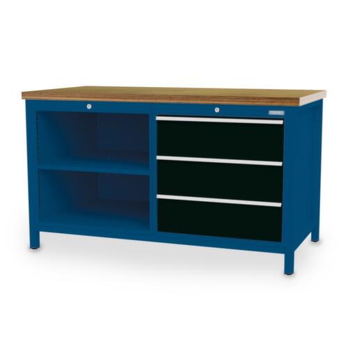 Bedrunka + Hirth Werkbank, 3 laden, 2 legborden