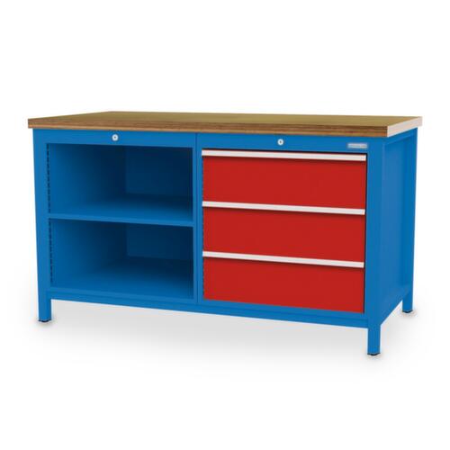 Bedrunka + Hirth Werkbank, 3 laden, 2 legborden