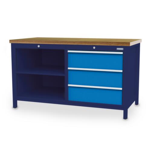 Bedrunka + Hirth Werkbank, 3 laden, 2 legborden