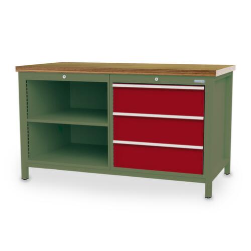 Bedrunka + Hirth Werkbank, 3 laden, 2 legborden