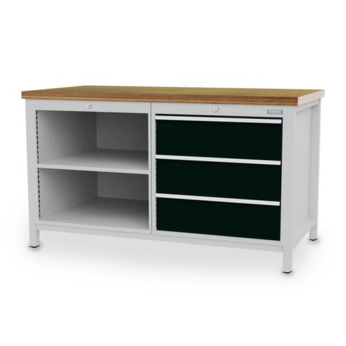 Bedrunka + Hirth Werkbank, 3 laden, 2 legborden