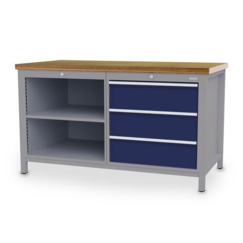 Bedrunka + Hirth Werkbank, 3 laden, 2 legborden