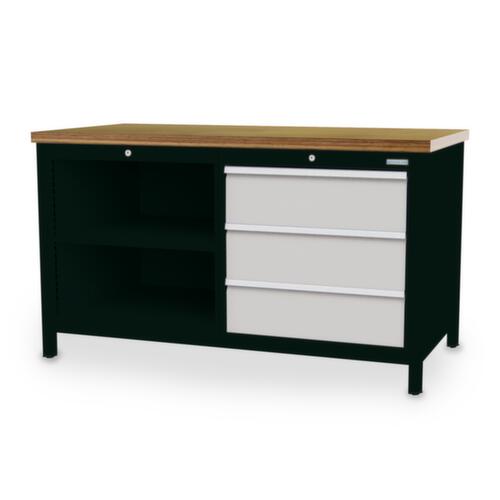 Bedrunka + Hirth Werkbank, 3 laden, 2 legborden