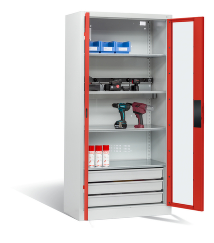 C+P Laadkast voor batterijen ERGO, RAL7035 lichtgrijs/RAL3000 vuurrood