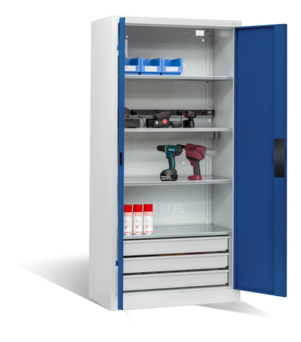 C+P Laadkast voor batterijen ERGO, RAL7035 lichtgrijs/RAL5010 gentiaanblauw