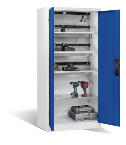 C+P Laadkast voor batterijen ERGO, RAL7035 lichtgrijs/RAL5010 gentiaanblauw