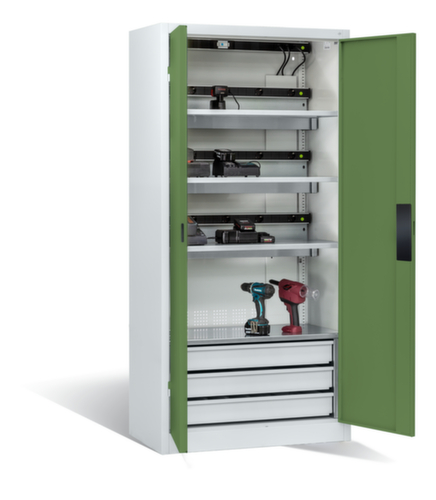 C+P Laadkast voor batterijen ERGO, RAL7035 lichtgrijs/RAL6011 resedagroen