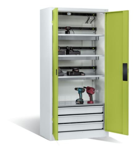 C+P Laadkast voor batterijen ERGO, RAL7035 lichtgrijs/RDS 110 80 60 viridinegroen