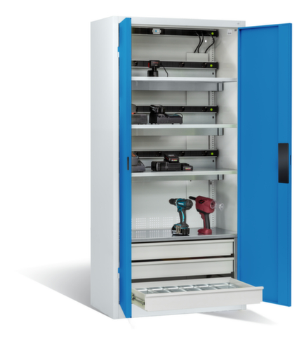 C+P Laadkast voor batterijen ERGO, RAL7035 lichtgrijs/RAL 5012 lichtblauw