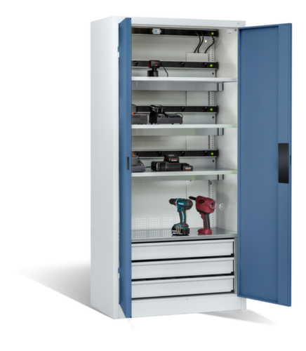 C+P Laadkast voor batterijen ERGO, RAL7035 lichtgrijs/RAL5023 verblauw