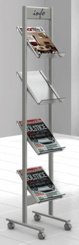 Mobiel folderrek, 4 planken, onderstel aluminium-zilver