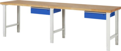 RAU In hoogte verstelbare werkbank Serie 7000, 2 laden, RAL7035 lichtgrijs/RAL5010 gentiaanblauw