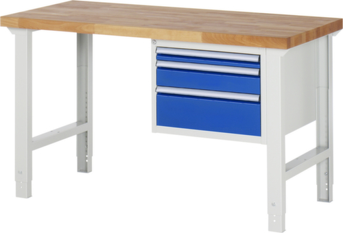 RAU In hoogte verstelbare werkbank Serie 7000, 3 laden, RAL7035 lichtgrijs/RAL5010 gentiaanblauw