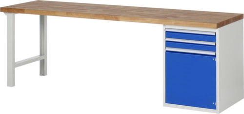 RAU werkbank Serie 7000 met containeronderstel, 2 laden, 1 kast, RAL7035 lichtgrijs/RAL5010 gentiaanblauw