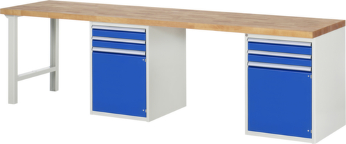 RAU werkbank Serie 7000 met containeronderstel, 8 laden, RAL7035 lichtgrijs/RAL5010 gentiaanblauw