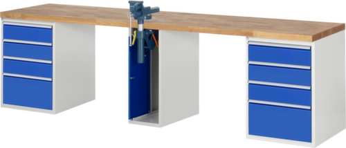 RAU werkbank Serie 7000 met containeronderstel, 10 laden, 1 kast, 1 bankschroef, RAL7035 lichtgrijs/RAL5010 gentiaanblauw