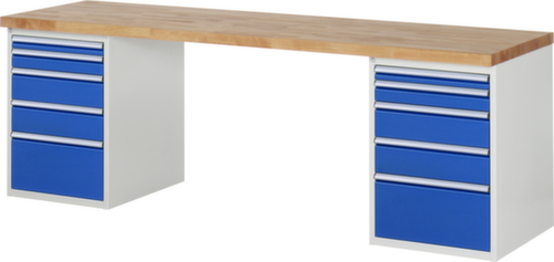 RAU werkbank Serie 7000 met containeronderstel, 10 laden, RAL7035 lichtgrijs/RAL5010 gentiaanblauw