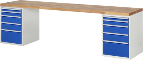 RAU werkbank Serie 7000 met containeronderstel, 10 laden, RAL7035 lichtgrijs/RAL5010 gentiaanblauw