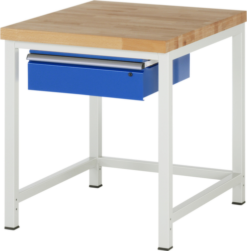 RAU In hoogte verstelbare werkbank Serie 8000, 1 lade, RAL7035 lichtgrijs/RAL5010 gentiaanblauw