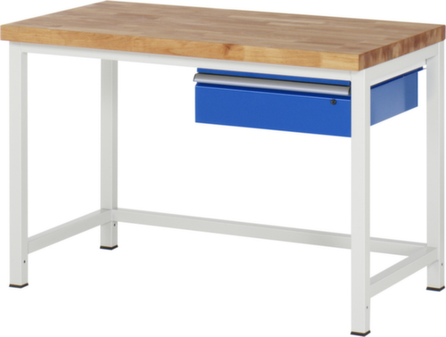 RAU In hoogte verstelbare werkbank Serie 8000, 1 lade, RAL7035 lichtgrijs/RAL5010 gentiaanblauw