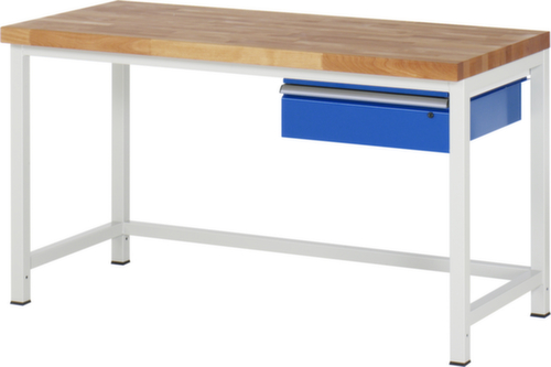 RAU In hoogte verstelbare werkbank Serie 8000, 1 lade, RAL7035 lichtgrijs/RAL5010 gentiaanblauw