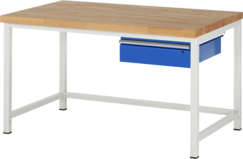 RAU In hoogte verstelbare werkbank Serie 8000, 1 lade, RAL7035 lichtgrijs/RAL5010 gentiaanblauw