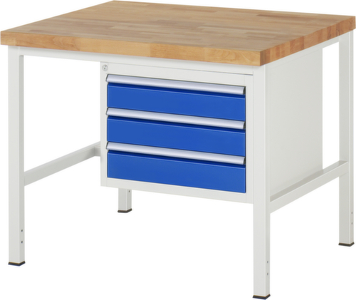 RAU In hoogte verstelbare werkbank Serie 8000, 3 laden, RAL7035 lichtgrijs/RAL5010 gentiaanblauw