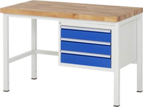 RAU In hoogte verstelbare werkbank Serie 8000, 3 laden, RAL7035 lichtgrijs/RAL5010 gentiaanblauw