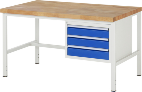 RAU In hoogte verstelbare werkbank Serie 8000, 3 laden, RAL7035 lichtgrijs/RAL5010 gentiaanblauw