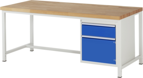 RAU In hoogte verstelbare werkbank Serie 8000, 1 lade, 1 kast, RAL7035 lichtgrijs/RAL5010 gentiaanblauw