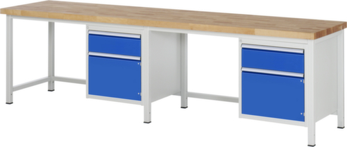 RAU In hoogte verstelbare werkbank Serie 8000, 2 laden, 2 kasten, RAL7035 lichtgrijs/RAL5010 gentiaanblauw