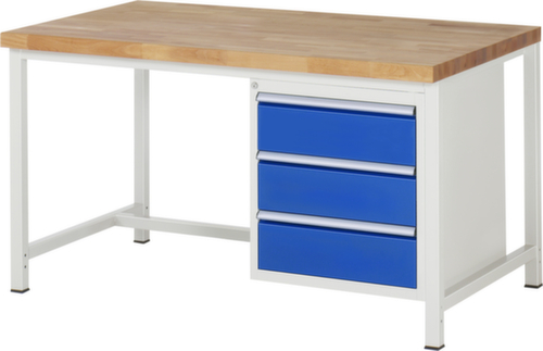 RAU In hoogte verstelbare werkbank Serie 8000, 3 laden, RAL7035 lichtgrijs/RAL5010 gentiaanblauw