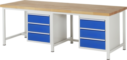 RAU In hoogte verstelbare werkbank Serie 8000, 6 lades, RAL7035 lichtgrijs/RAL5010 gentiaanblauw
