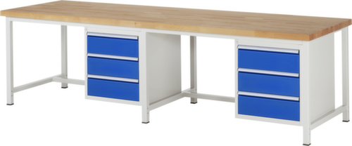 RAU In hoogte verstelbare werkbank Serie 8000, 6 lades, RAL7035 lichtgrijs/RAL5010 gentiaanblauw