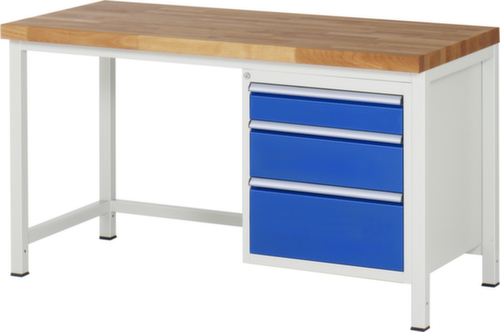 RAU In hoogte verstelbare werkbank Serie 8000, 3 laden, RAL7035 lichtgrijs/RAL5010 gentiaanblauw