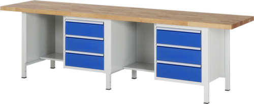 RAU In hoogte verstelbare werkbank Serie 8000, 6 lades, RAL7035 lichtgrijs/RAL5010 gentiaanblauw