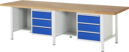 RAU In hoogte verstelbare werkbank Serie 8000, 6 lades, RAL7035 lichtgrijs/RAL5010 gentiaanblauw