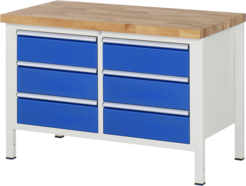 RAU In hoogte verstelbare werkbank Serie 8000, 6 lades, RAL7035 lichtgrijs/RAL5010 gentiaanblauw