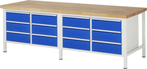 RAU In hoogte verstelbare werkbank Serie 8000, 12 laden, RAL7035 lichtgrijs/RAL5010 gentiaanblauw
